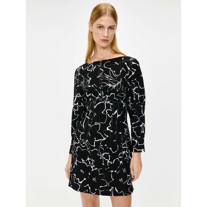 Veronika Maine Monochrome Blooms Boat Neck Short Dress image number 3